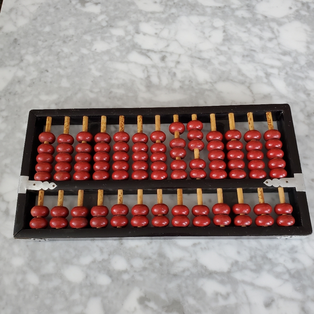 Vintage Wooden ABACUS red Counting Beads metal Accents Math Academia Calculator